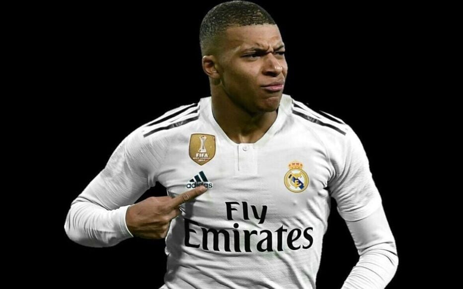 Kylian Mbappé in a Real Madrid jersey