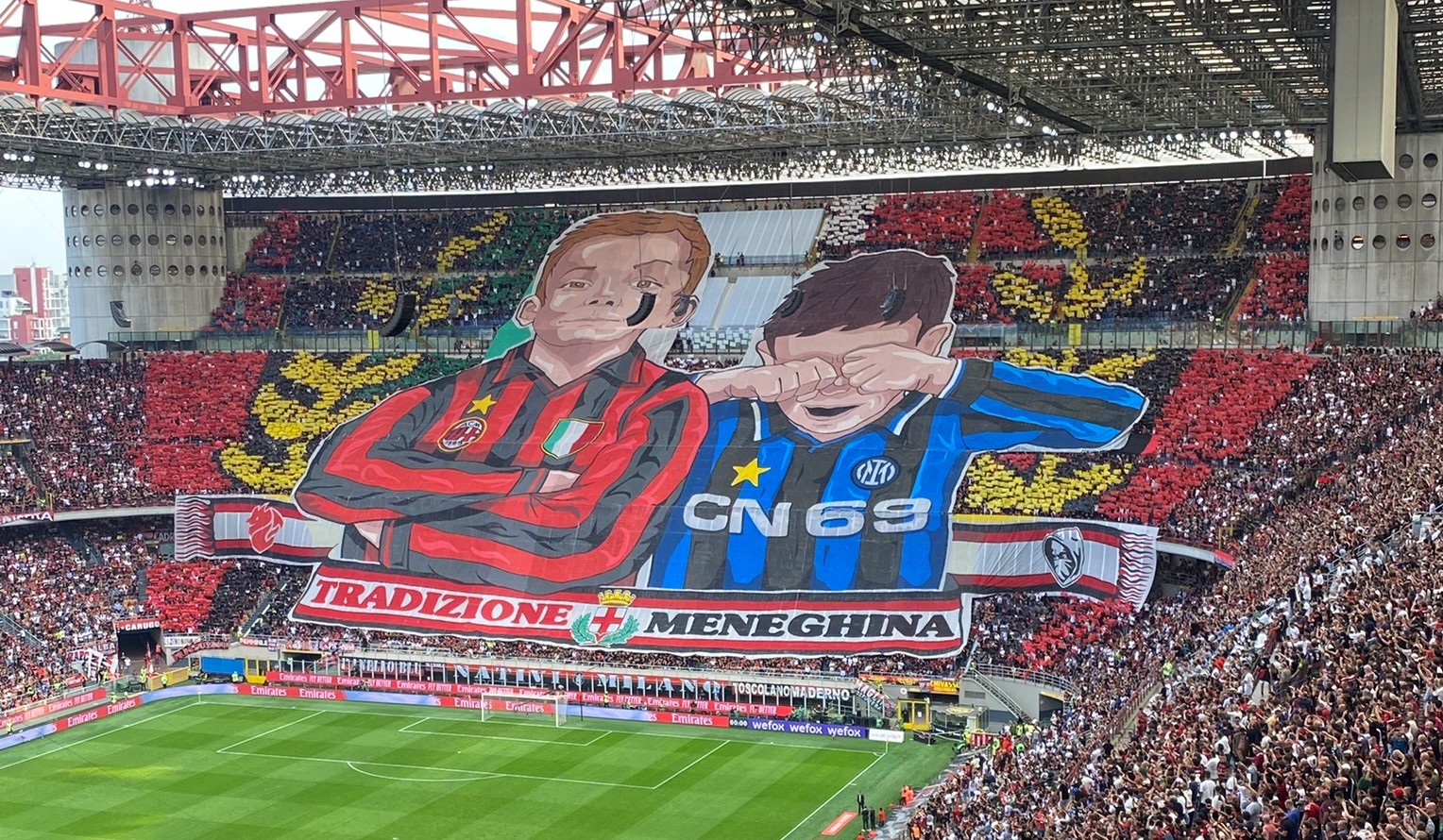 Derby tifos from AC Milan vs Inter